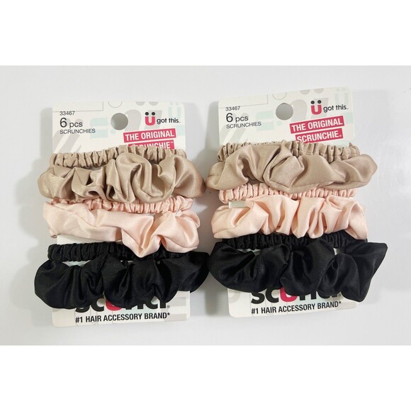 Scunci 6 pcs 12 Total Satin Mini Scrunchies in Neutral Colors 2 Of Each New - Picture 1 of 3
